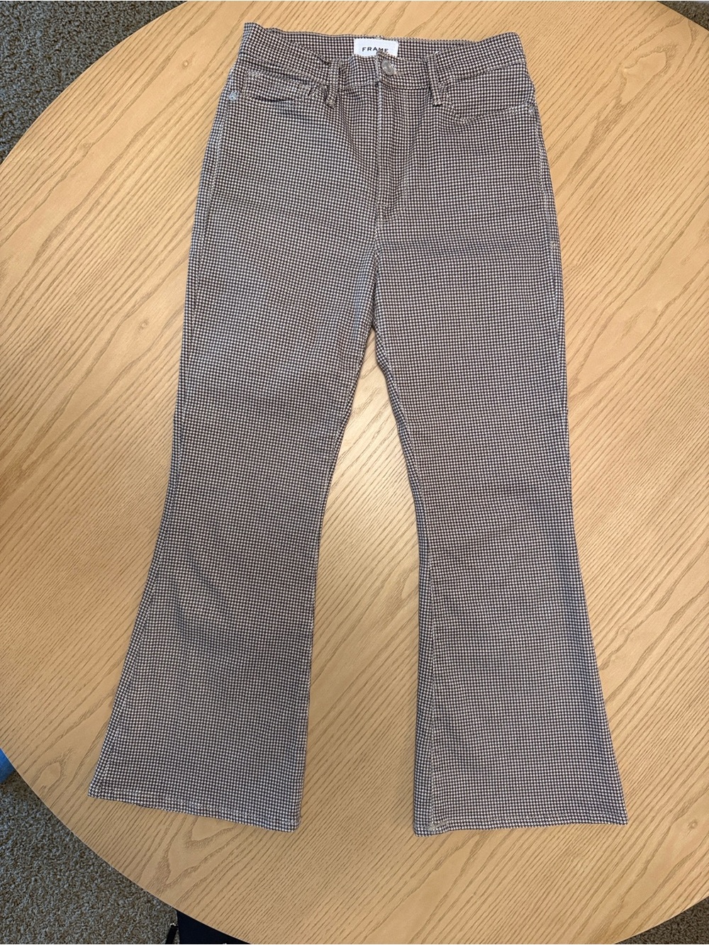 Frame Denim Brown & White Houndstooth Cropped Flare Jeans